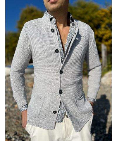 Cardigan uomo grigio perla con collo coreano - Kim