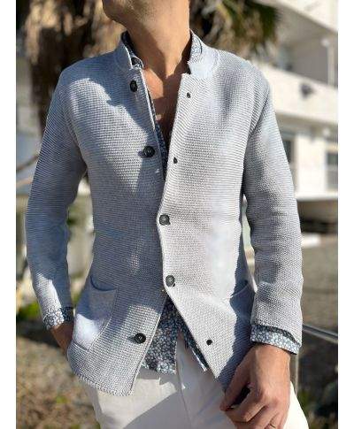 Cardigan uomo grigio perla con collo coreano - Kim