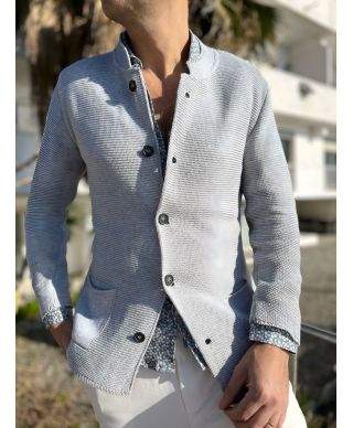 Cardigan uomo grigio perla con collo coreano - Kim