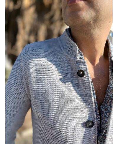 Cardigan uomo grigio perla con collo coreano - Kim