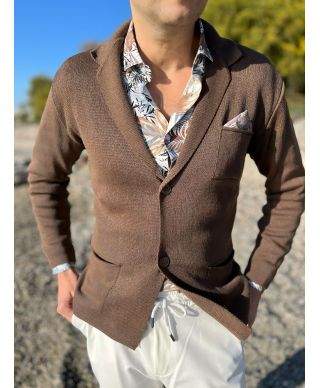 Cardigan uomo marrone con pochette - Hector