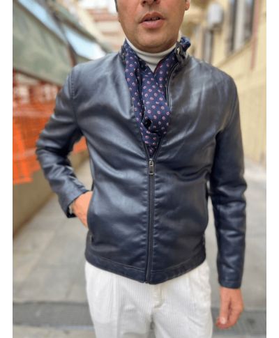 Giubbotto uomo blu, eco pelle  - Slim, fodera interna anti freddo