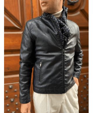 Giubbotto uomo blu, eco pelle  - Slim, fodera interna anti freddo