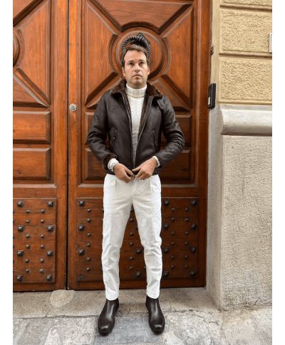 Giubbotto uomo, in eco montone - Vestibilità slim, marrone