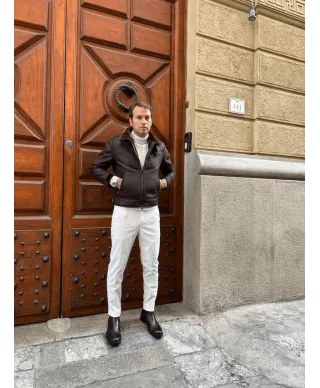 Giubbotto uomo, in eco montone - Vestibilità slim, marrone
