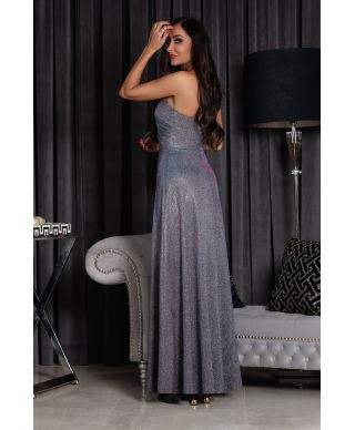 Abito lungo, elegante - colore grigio - spacco – senza spalline - Sofie