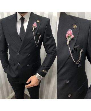 Elegancki garnitur męski, dwurzędowy - Czarny - Model Savi