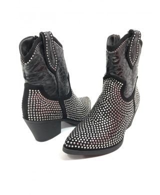 Stivali texani donna, corti con borchie - Neri - Ecopelle