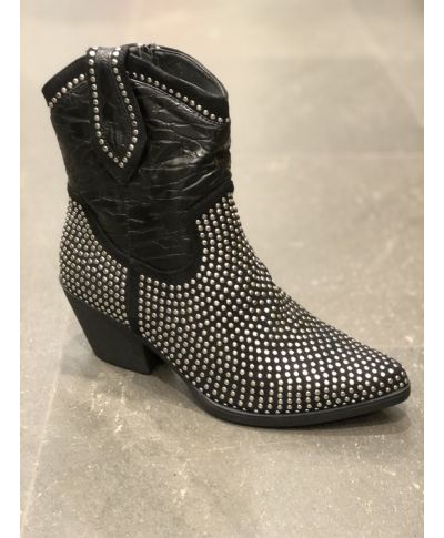 Stivali texani donna, corti con borchie - Neri - Ecopelle