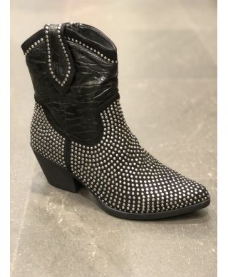 Stivali texani donna, corti con borchie - Neri - Ecopelle