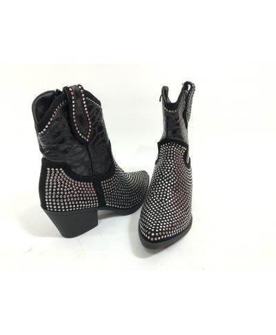 Stivali texani donna, corti con borchie - Neri - Ecopelle