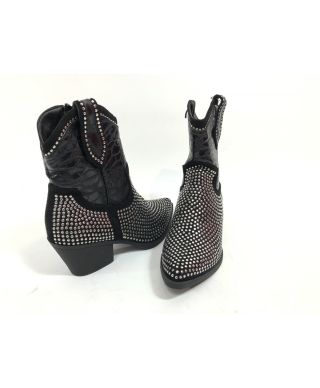 Stivali texani donna, corti con borchie - Neri - Ecopelle
