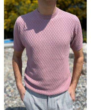 Różowy sweter tkany męski - Pinks