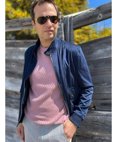Różowy sweter tkany męski - Pinks