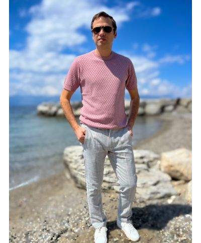 Różowy sweter tkany męski - Pinks