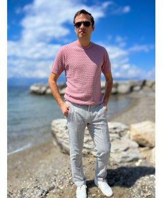 Różowy sweter tkany męski - Pinks