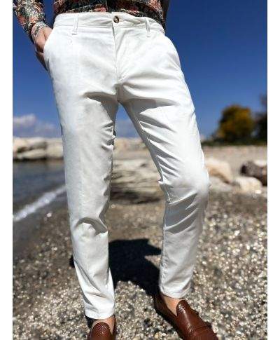 Spodnie męskie,białe - Technicznej bawełna - Slim fit - Chinos