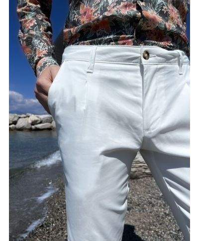 Spodnie męskie,białe - Technicznej bawełna - Slim fit - Chinos