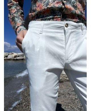 Spodnie męskie,białe - Technicznej bawełna - Slim fit - Chinos
