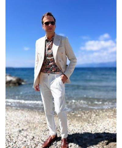 Spodnie męskie,białe - Technicznej bawełna - Slim fit - Chinos