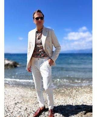 Spodnie męskie,białe - Technicznej bawełna - Slim fit - Chinos