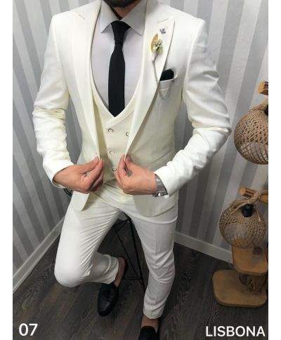 Abito Uomo Bianco Panna con Gilet Doppiopetto - Modello Lisbona