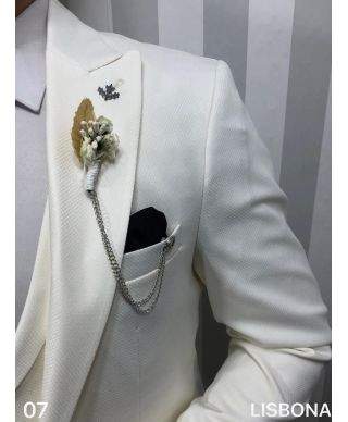 Abito Uomo Bianco Panna con Gilet Doppiopetto - Modello Lisbona