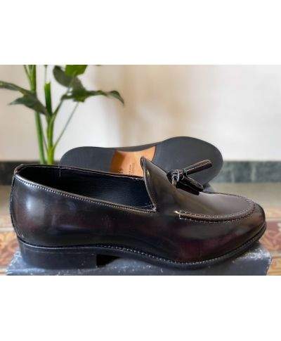 Buty męskie, brązowe - Ozdobne frędzle -Tassel Loafers - Made in Italy