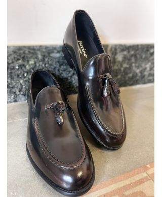 Buty męskie, brązowe - Ozdobne frędzle -Tassel Loafers - Made in Italy