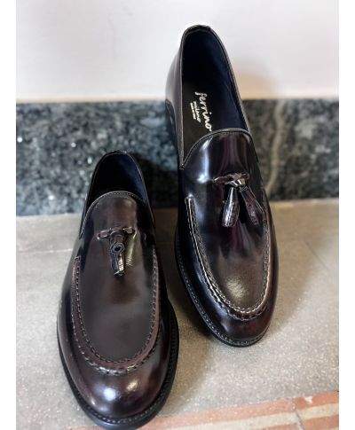 Buty męskie, brązowe - Ozdobne frędzle -Tassel Loafers - Made in Italy