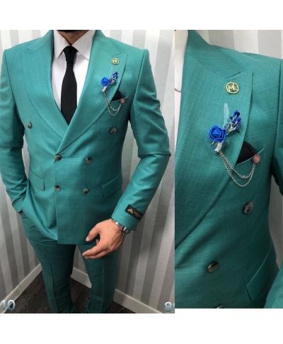 Garnitur męski dwurzędowy w kolorze zielonym – Model Gio Verde