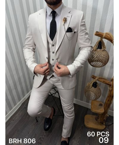 Garnitur męski trzyczęściowy – Błękitny – Slim fit – Model Joe, tkanina premium