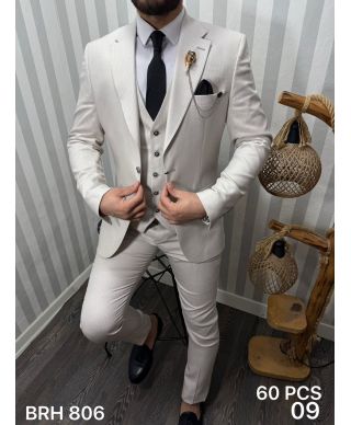 Garnitur męski trzyczęściowy – Błękitny – Slim fit – Model Joe, tkanina premium