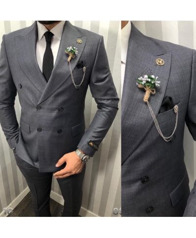 Elegancki garnitur męski dwurzędowy- Na lato - Kolor szary – Model Joel