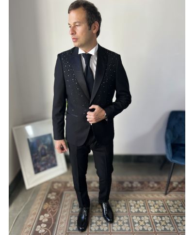 Elegancki smoking męski  – Granat - Perfekcyjny krój - Elegancja na wielkie okazje