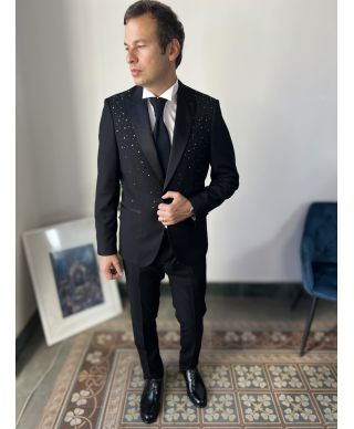 Elegancki smoking męski  – Granat - Perfekcyjny krój - Elegancja na wielkie okazje