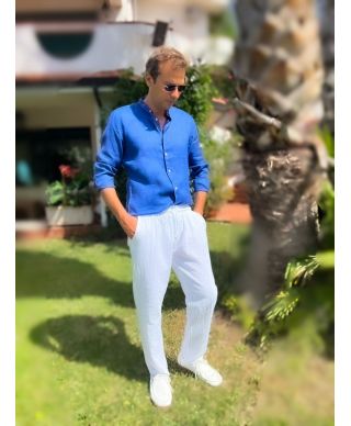 Spodnie lniane z gumką - Spodnie z czystego lnu - Wyprodukowano we Włoszech