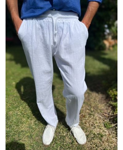 Spodnie lniane z gumką - Spodnie z czystego lnu - Wyprodukowano we Włoszech
