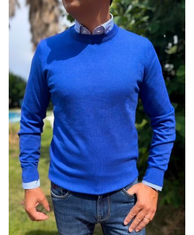 Maglione uomo girocollo, blu elettrico