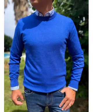 Maglione uomo girocollo, blu elettrico