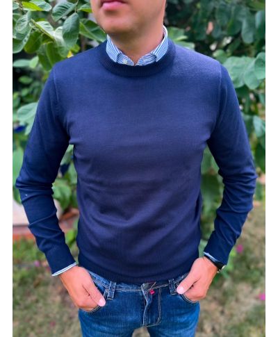 Sweter męski granatowy – z okrągłym dekoltem (girocollo)