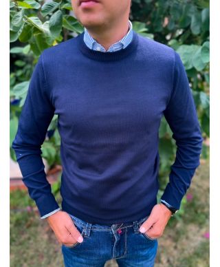 Sweter męski granatowy – z okrągłym dekoltem (girocollo)