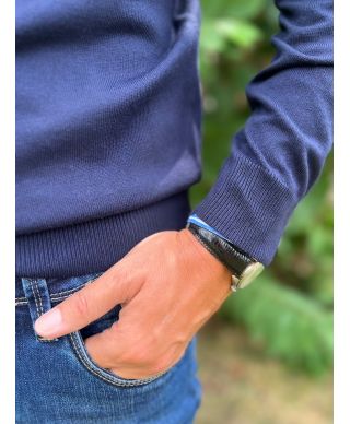 Sweter męski granatowy – z okrągłym dekoltem (girocollo)