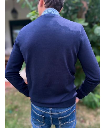 Sweter męski granatowy – z okrągłym dekoltem (girocollo)