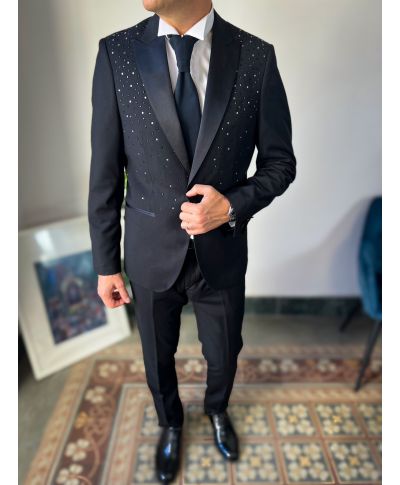 Elegancki smoking męski  – Granat - Perfekcyjny krój - Elegancja na wielkie okazje