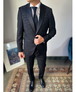 Elegancki smoking męski  – Granat - Perfekcyjny krój - Elegancja na wielkie okazje