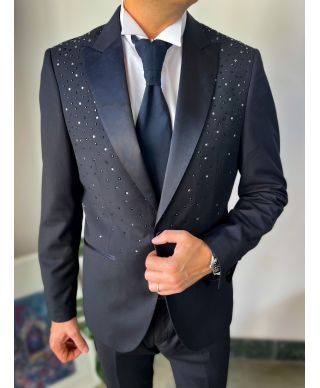 Elegancki smoking męski  – Granat - Perfekcyjny krój - Elegancja na wielkie okazje