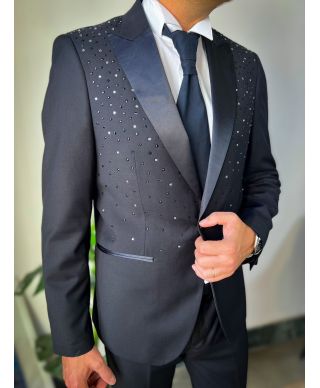 Elegancki smoking męski  – Granat - Perfekcyjny krój - Elegancja na wielkie okazje