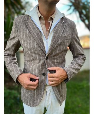 Męska marynarka, Gun - Beżowa - Paul Mranda - Made in Italy