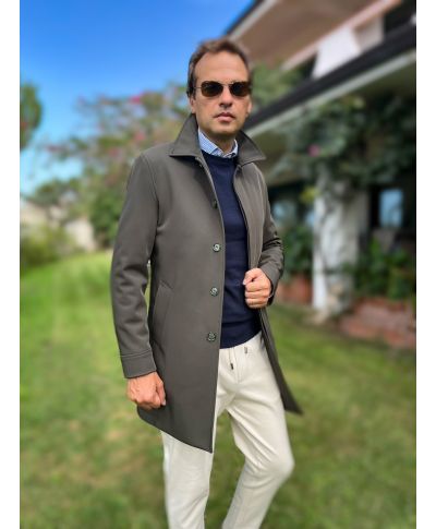 Trench męski zielony militarny – Paul Miranda - Elegancki płaszcz Made in Italy